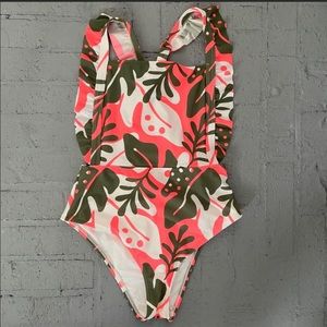 Aerie Ruffle Apron Tropical One Piece Swimsuit